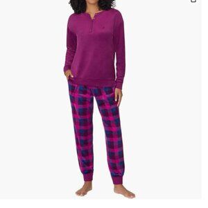 NEW Nautica Womens L Henley Long Sleeve Top & Plaid Pajama Pants Purple